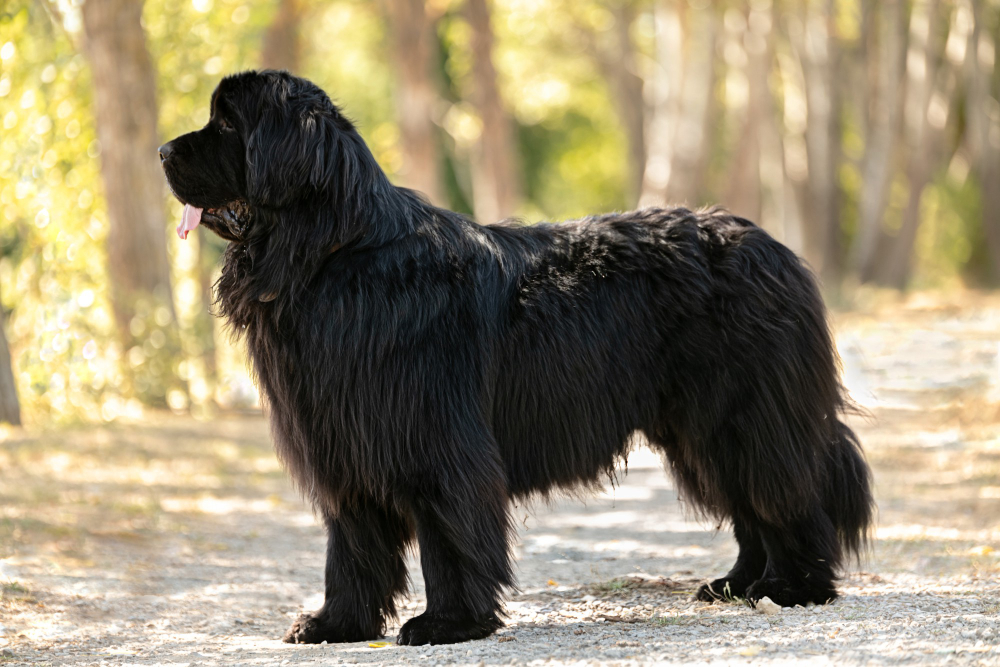 Black Newfoundland dog standing outdoors